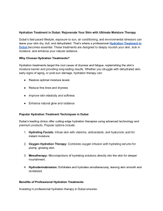 Hydration TreatmenHydration Treatment in Dubai | Restore Radiant, Glowit in Duba