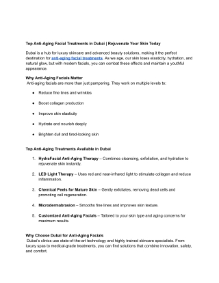 Anti-Aging Facial Treatments in DTop Anti-Aging Facial Treatments in Dubai |ubai