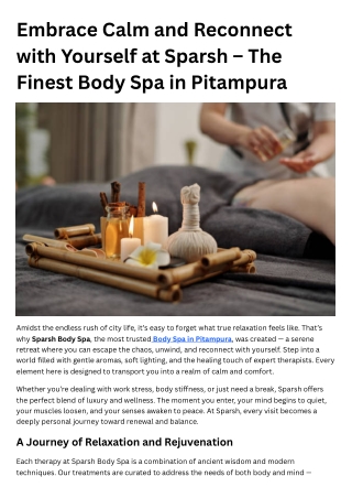 Embrace Calm and Reconnect with Yourself at Sparsh – The Finest Body Spa in Pitampura