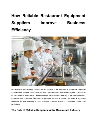 How Reliable Restaurant Equipment Suppliers Improve Business Efficiency