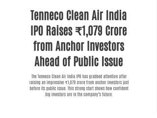 Tenneco Clean Air India IPO Raises ₹1,079 Crore from Anchor Investors Ahead of Public Issue
