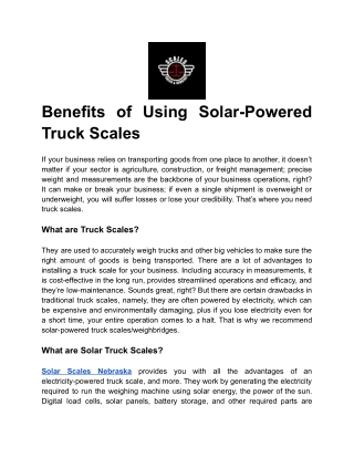Benefits of Using Solar-Powered Truck Scales