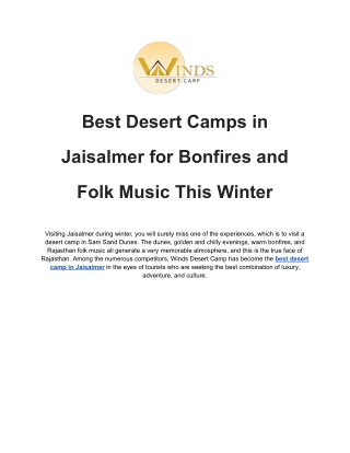Best Desert Camps in Jaisalmer for Bonfires and Folk Music This Winter