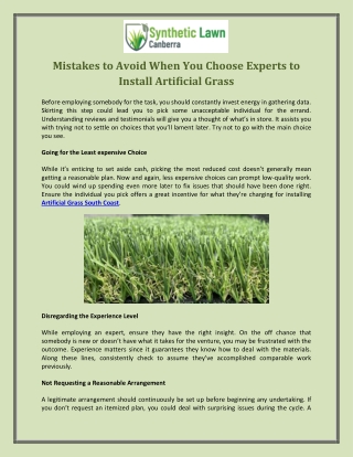 Mistakes to Avoid When You Choose Experts to Install Artificial Grass