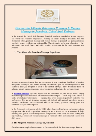 Discover the Ultimate Relaxation Premium & Russian Massage in Jumeirah, United Arab Emirates