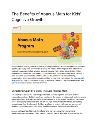 The Benefits of Abacus Math for Kids’ Cognitive Growth