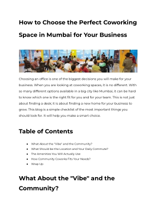 How to Choose the Perfect Coworking Space in Mumbai for Your Business