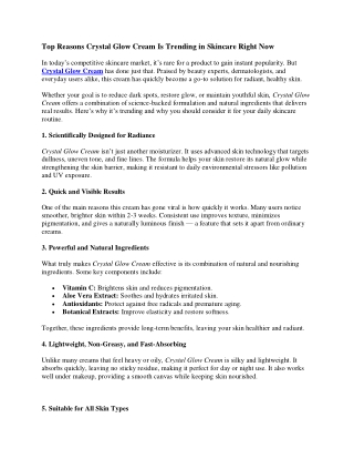 Top Reasons Crystal Glow Cream Is Trending in Skincare Right Now