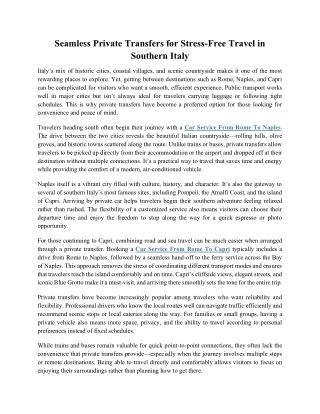 Seamless Private Transfers for Stress-Free Travel in Southern Italy