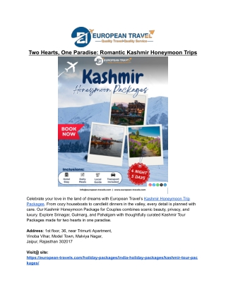 Kashmir honeymoon trip packages
