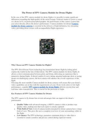 The Power of FPV Camera Module for Drone Flights