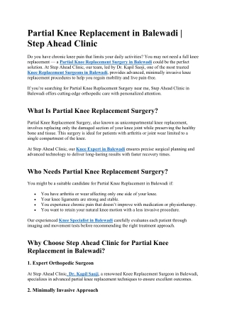 Partial Knee Replacement Surgery in Balewadi