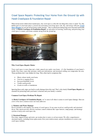 Reliable Crawl Space Repairs