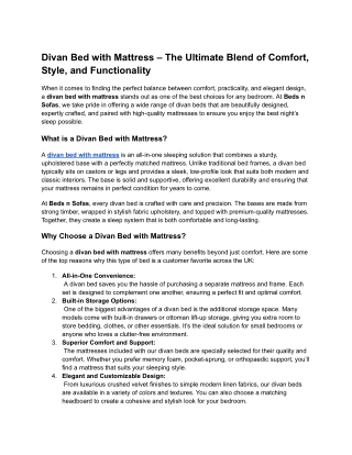 Divan Bed with Mattress – The Ultimate Blend of Comfort, Style, and Functionality