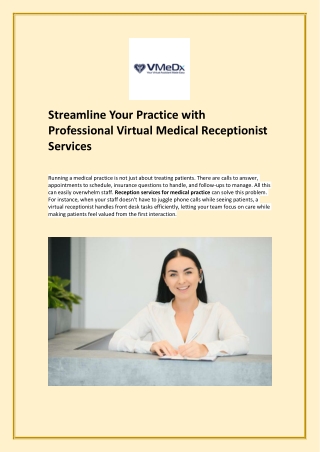 Streamline Your Practice with Professional Virtual Medical Receptionist Services