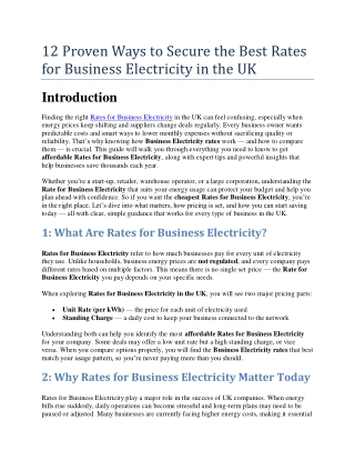 Best Rates for Business Electricity in the UK