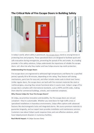 The Critical Role of Fire Escape Doors in Building Safety