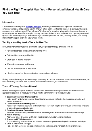 Find the Right Therapist Near You – Personalized Mental Health Care You Can Trus