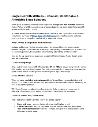 Single Bed with Mattress – Compact, Comfortable & Affordable Sleep Solutions (1)