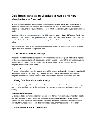 Cold Room Installation Mistakes to Avoid and How Manufacturers Can Help
