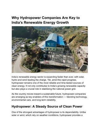 Why Hydropower Companies Are Key to India’s Renewable Energy Growth