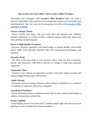 How to Decorate Your Office with Executive Office Furniture