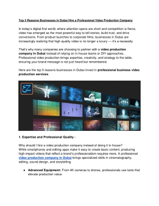 Top 5 Reasons Businesses in Dubai Hire a Professional Video Production Company