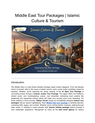 Middle East Tour Packages | Islamic Culture and Tourism
