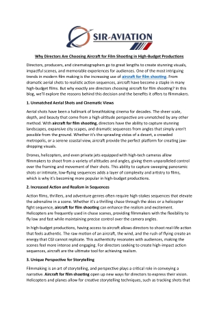 Why Directors Are Choosing Aircraft for Film Shooting in High-Budget Productions