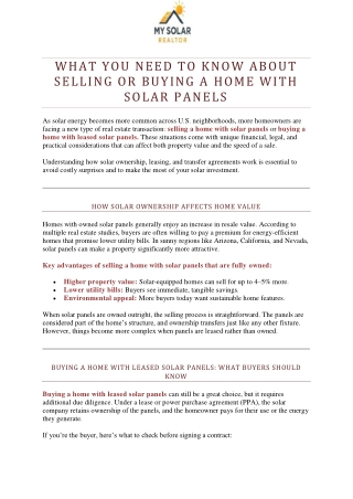 What You Need to Know About Selling or Buying a Home With Solar Panels