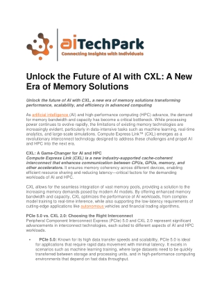 Unlock the Future of AI with CXL: The Essential Memory Upgrade for Advanced AI S