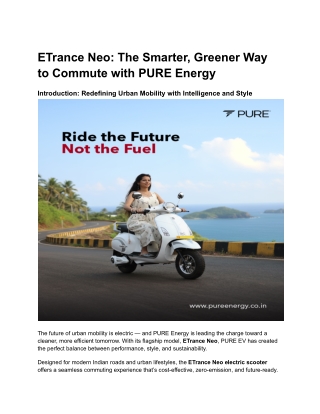Why ETrance Neo Is India’s Most Reliable Electric Scooter