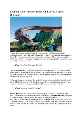 Exciting Coin Dinosaur Rides for Kids by Aurora Dinosaur