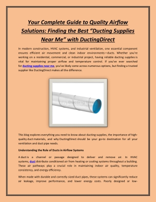 Your Complete Guide to Quality Airflow Solutions: Finding the Best “Ducting Supp
