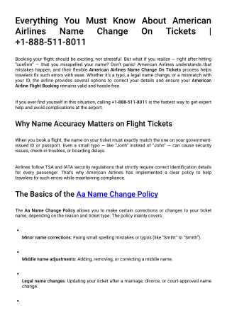 Everything You Must Know About American Airlines Name Change On Tickets   1-888-511-8011