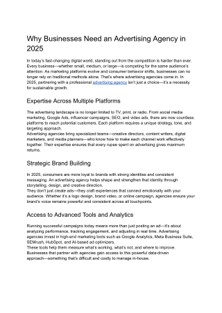 Why Businesses Need an Advertising Agency in 2025