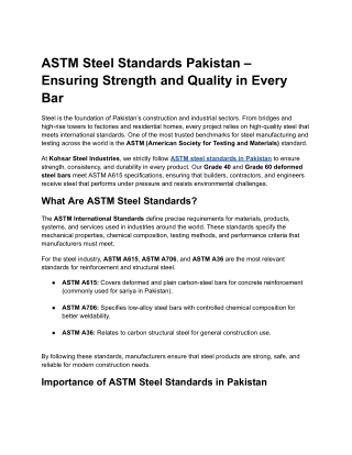 ASTM Steel Standards Pakistan – Ensuring Strength and Quality in Every Bar