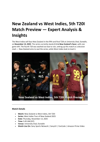 New Zealand vs West Indies 5th T20I Match Preview Expert Analysis & Insights