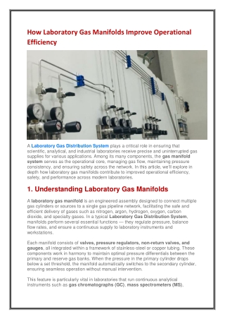 How Laboratory Gas Manifolds Improve Operational Efficiency