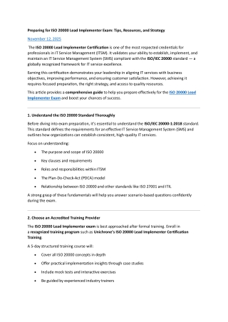 Preparing for ISO 20000 Lead Implementer Exam