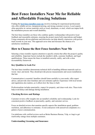 Best Fence Installers Near Me for Reliable and Affordable Fencing Solutions