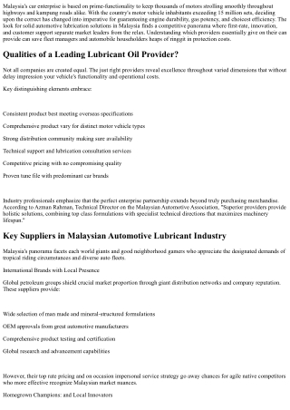 Discover Malaysia’s Leading Suppliers of Automotive Lubricant Oil