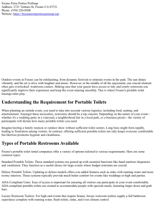 Planning an Outdoor Event? Think about Fresno's Portable Toilet Rentals