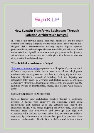 How SynxUp Transforms Businesses Through Solution Architecture Design