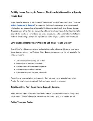 Sell my house fast in Queens