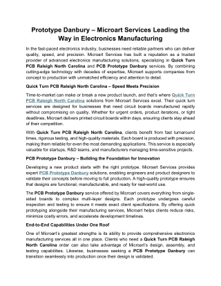 Prototype Danbury – Microart Services Leading the Way in Electronics Manufacturing