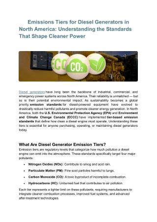 Emissions Tiers for Diesel Generators in North America