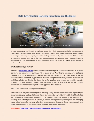 Multi-Layer Plastics: Recycling Importance and Challenges