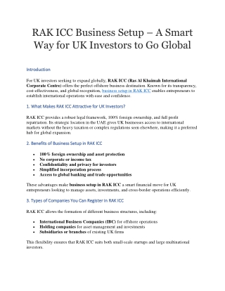 RAK ICC Business Setup A Smart Way for UK Investors to Go Global
