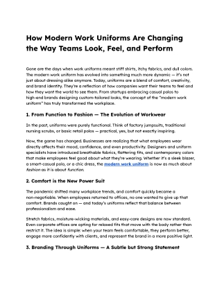 How Modern Work Uniforms Are Changing the Way Teams Look, Feel, and Perform